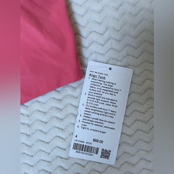 Lululemon Align Cropped Tank Top Sz4 Raspberry cream NWT - Picture 3 of 7